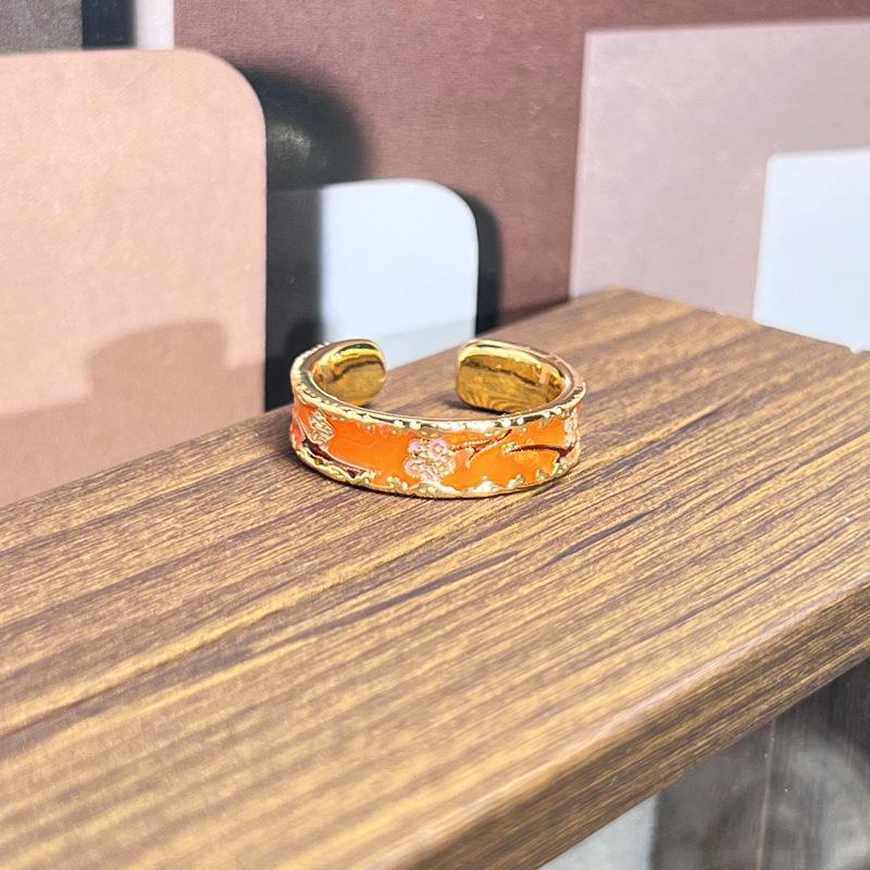 2026 Sweet and Cool Colorful Drip Glaze Temperament Court Style Retro Ring Female Flower Niche Ring