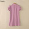 ZANZEA Women Casual Doll Collar Solid Color Loose Short Sleeve Dress