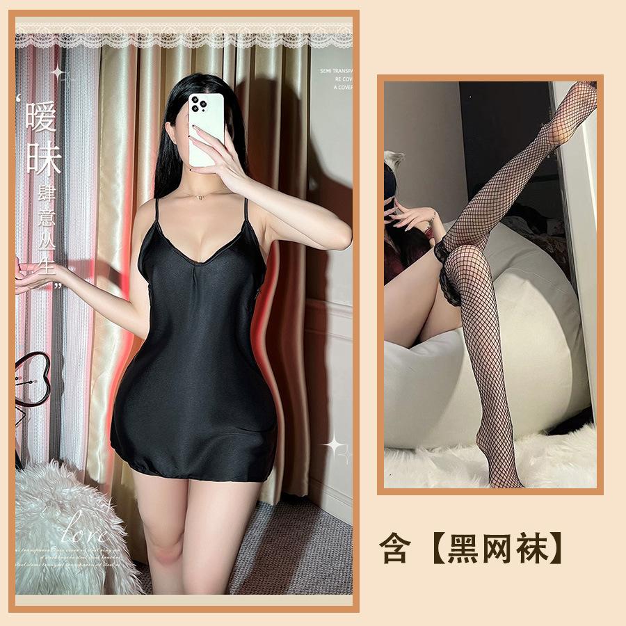 Сексуальное нижнее белье Сексуальные подтяжки Ice Silk Late Night Bar Uniform Tight Passion Ночная рубашка с открытой спиной Большой размер Обертывание бедер
