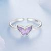 Silver adjustable ring with crystal butterfly, silver 925