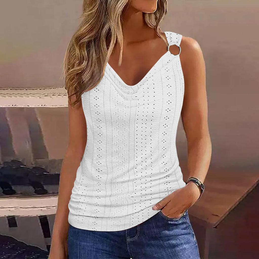Women Casual White Embroidery Tank Tops Spring Summer V Neck Loose Fit Camisole Boho Style Pullover Sleeveless Blouse Camisetas