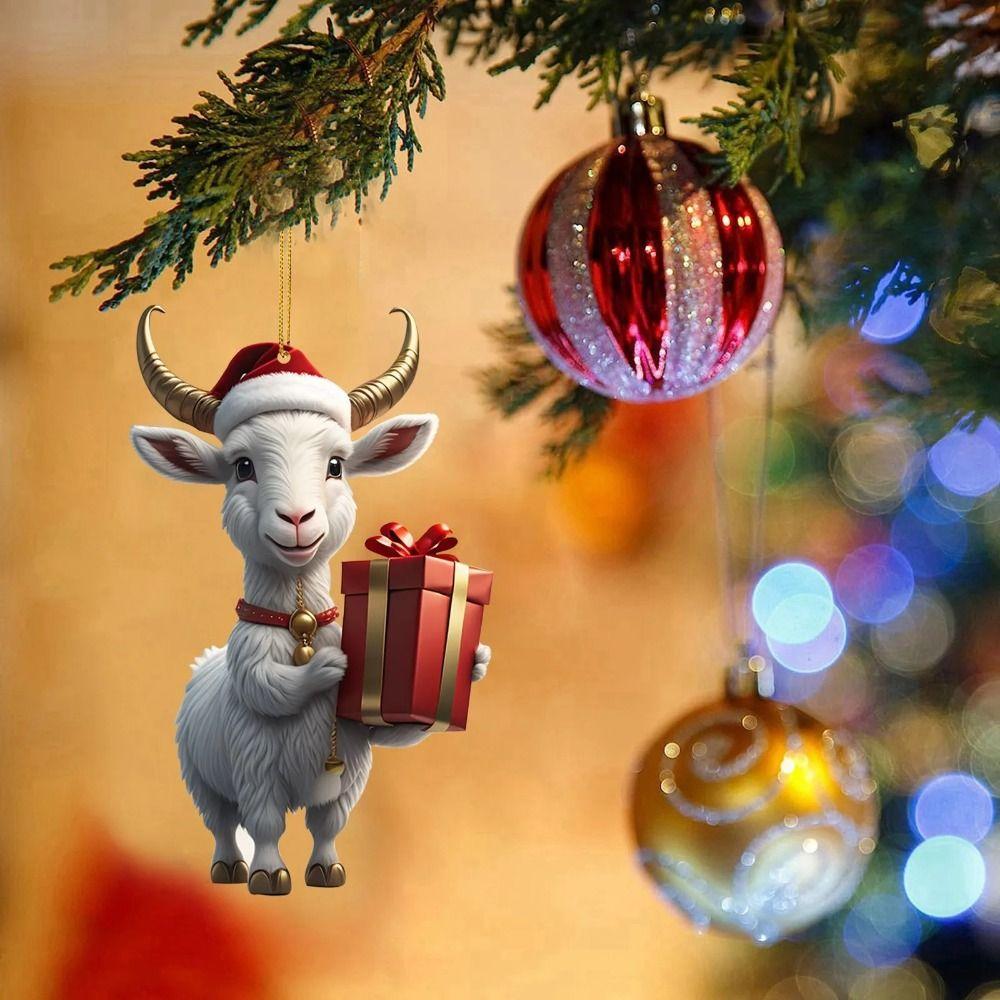 Милый мультяшный козлик, цветочный венок, подарочная коробка, подвеска в виде собаки, креативные рождественские украшения в виде снежинок, вечеринка