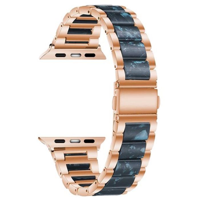 Bracelet - MY-MONTRE - Compatible Apple - Doré rose et résine bleu royal - Acier inox L304 - 42/44/45/49 mm
