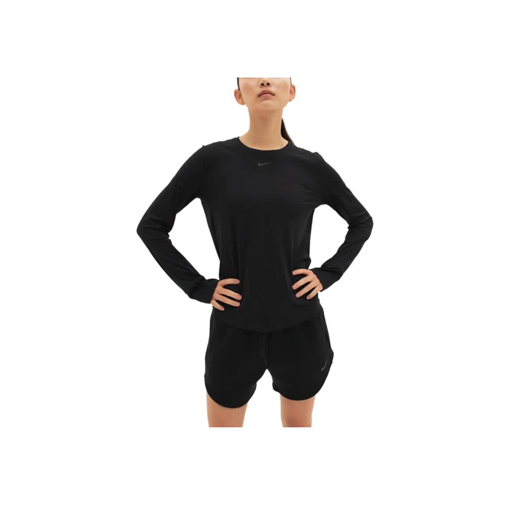 Nike Однотонный свитер с круглым вырезом, повседневная футболка с длинным рукавом, женские топы, черный цвет FN2802-010