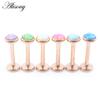 Alisouy 1PC Stainless Steel Opal Stone Labret Lip Tongue Rings Ear Tragus Helix Cartilage Stud Earrings Piercing Body Jewelry
