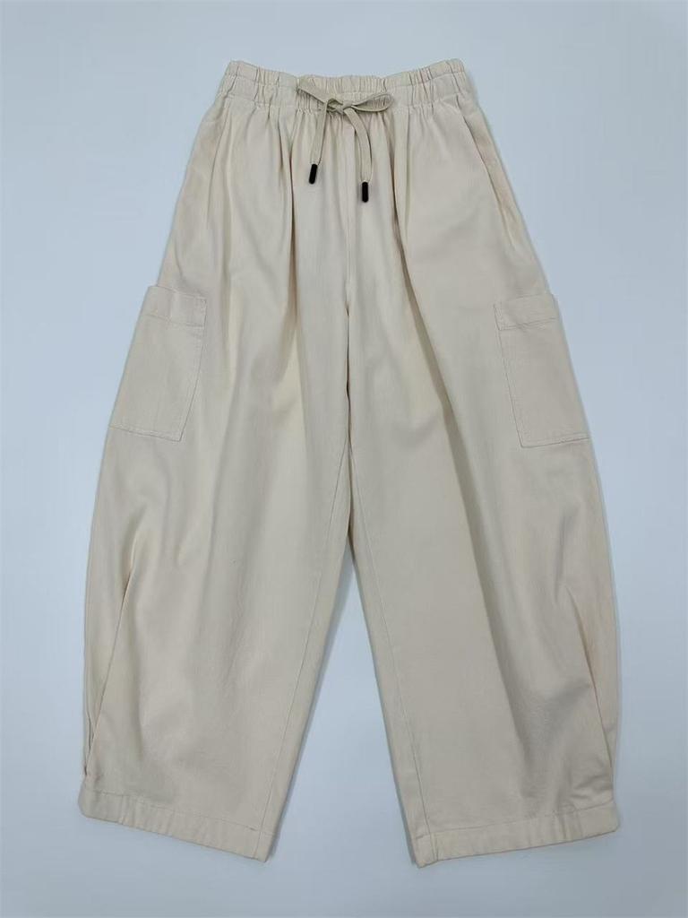 Johnature Spring Autumn Japanese Women Bloomers Simple Solid Color Pockets High Waist Elastic Casual Pants