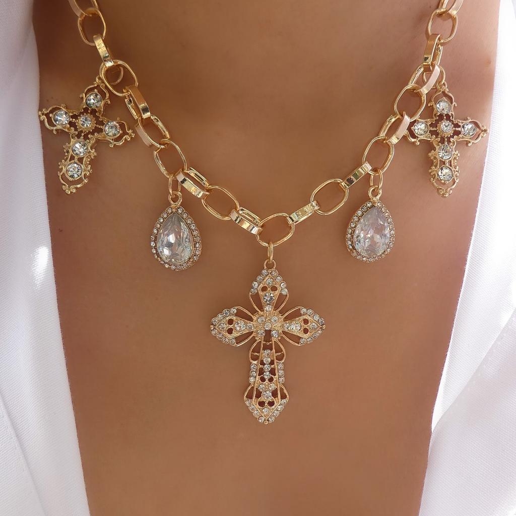 Хип-хоп ожерелье с подвеской в виде креста, панк-аксессуар со стразами