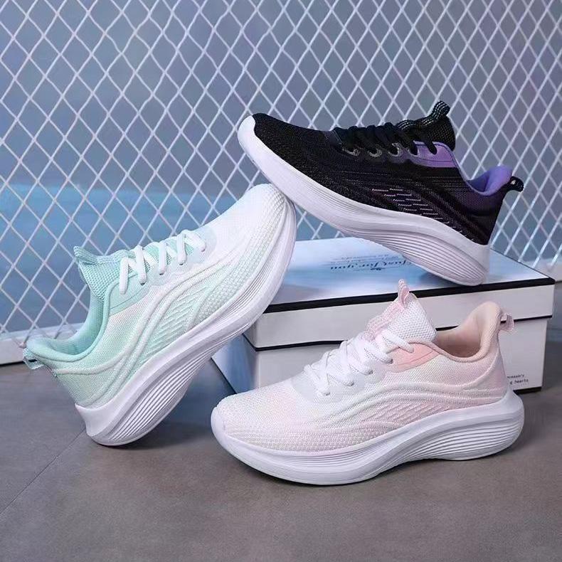 Женские спортивные туфли Flyknit, повседневные сетчатые дышащие одинарные туфли, кроссовки со шнуровкой спереди, легкие кроссовки для бега 36-40
