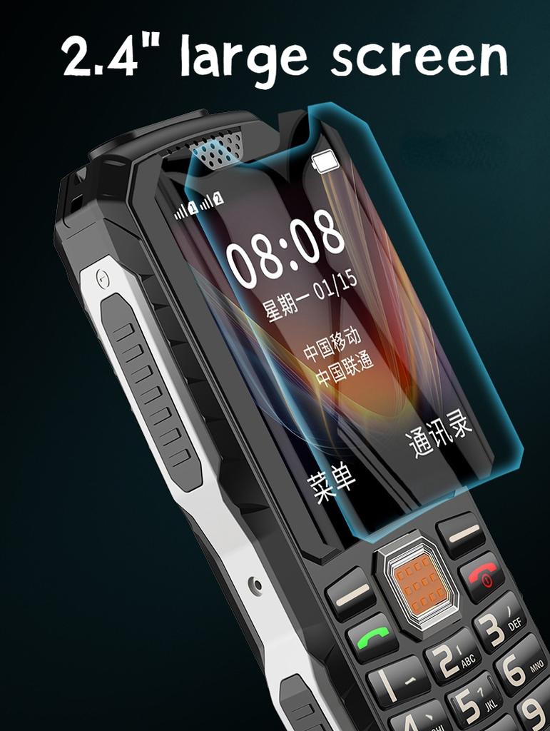Большой экран Кнопка Большая мощность Прочный Низкая цена Портативный мобильный телефон Два фонарика WhatsApp Две SIM-карты FM Громкий звук Пожилой