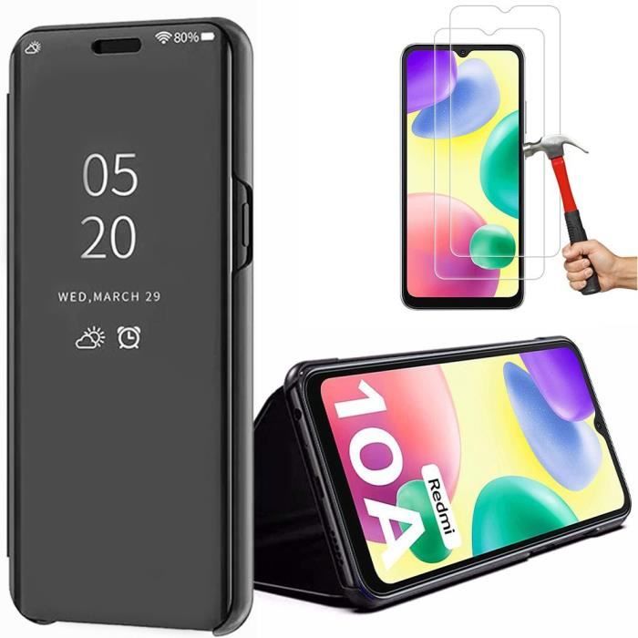 Coque Intégrale - E.F.CONNECTION - Pour Xiaomi Redmi 10A - Effet Miroir - 2 Verres Trempés - Support Rabat Intégré