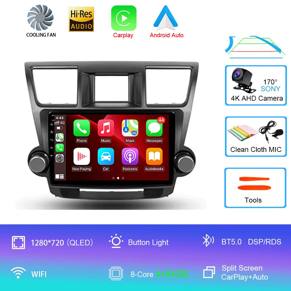 Автомобильное радио Android 14 Carplay Auto для Toyota Highlander 2 XU40 2007-2013 Мультимедиа Видео Плеер Навигация GPS Стерео 2din DSP