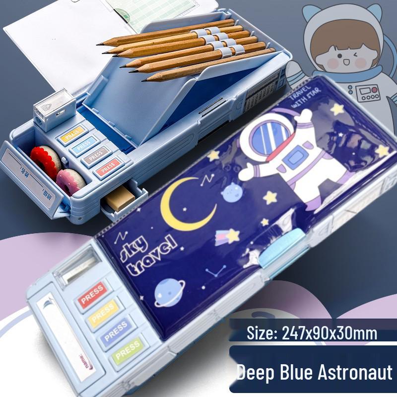 Двусторонний пенал-косметичка «Астронавт» для мальчиков: Многофункциональный, Деформируемый, Большой вместимости с кнопочным механизмом и секретным отделением