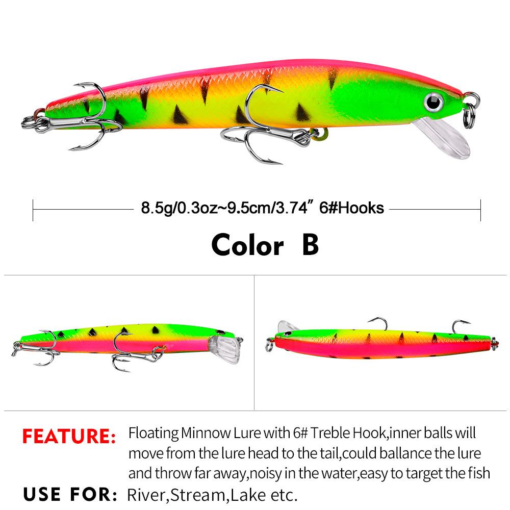 Приманка Minnow 10 цветов, твердая приманка, плавающая приманка Minnow, 9,5 см, 8,5 г, пластиковая приманка