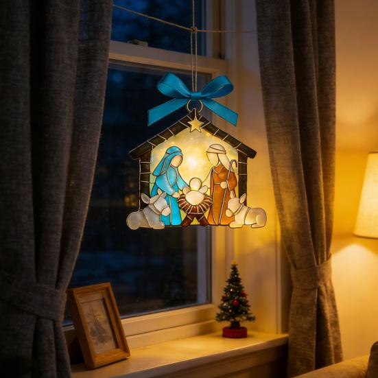 Стеклянный Рождественский Подвесной Орнамент Морское Стекло Рождество Иисуса 2D Акриловая Подвесная Декорация Рождественская Елка Праздничный Религиозный Подвес