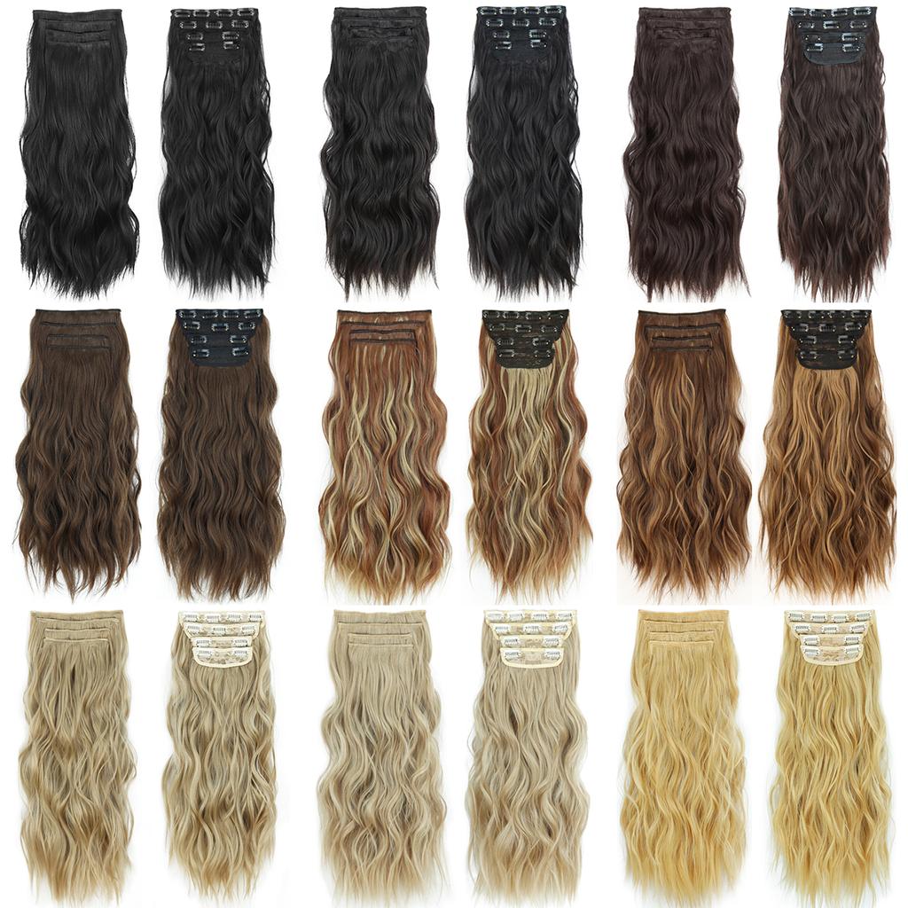 MERISIHAIR Pure Black Women Long Wavy Hair Extensions Synthetic Fiber Natural Wavy 4 Pieces Clip On Hairpiece Daily Wear