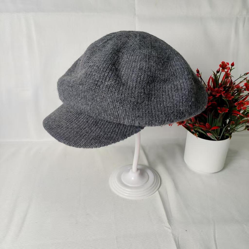 Autumn and winter gentle knitted beret showing face small French big head circumference hat solid color versatile warm retro newsboy hat