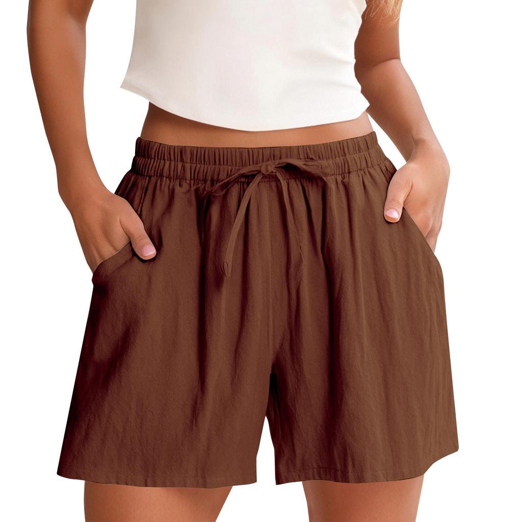 Women's Shorts High Waist Drawstring Knee Length Shorts Elastic Comfy Shorts With Pockets