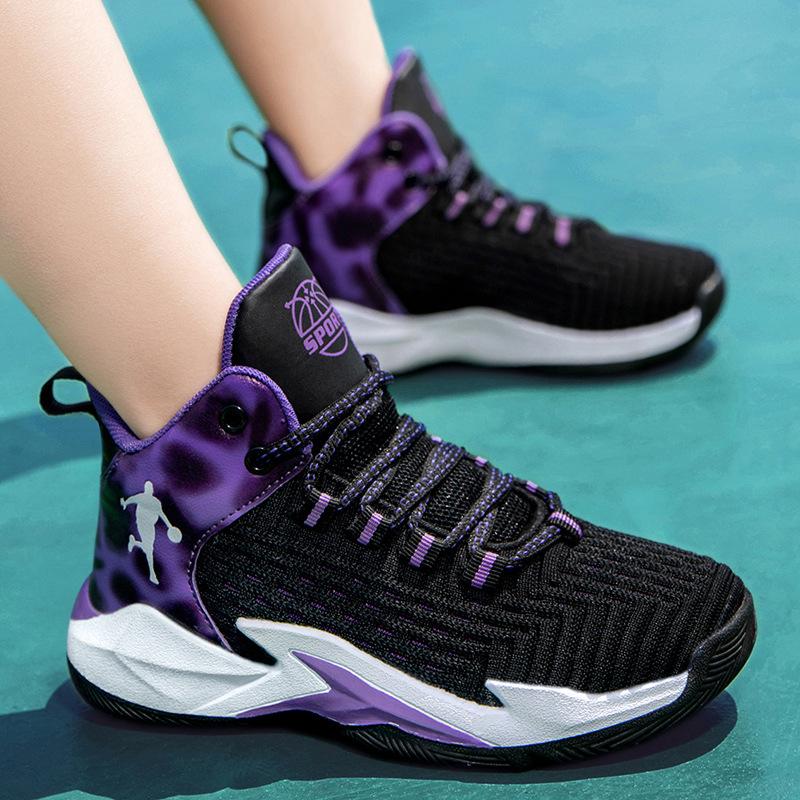 Children's basketball shoes sgs sports boys shoes fly-woven spring and summer mesh student trend middle and older children's casual shoes