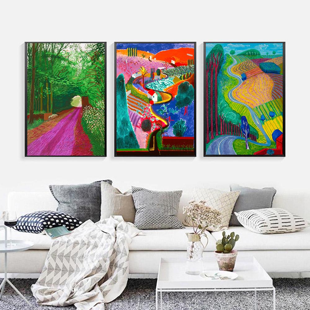 David Hockney Landscape Colorful Poster Arrival Of Spring Art Canvas Print Painting Wall Picture for Living Room Home Decoration
