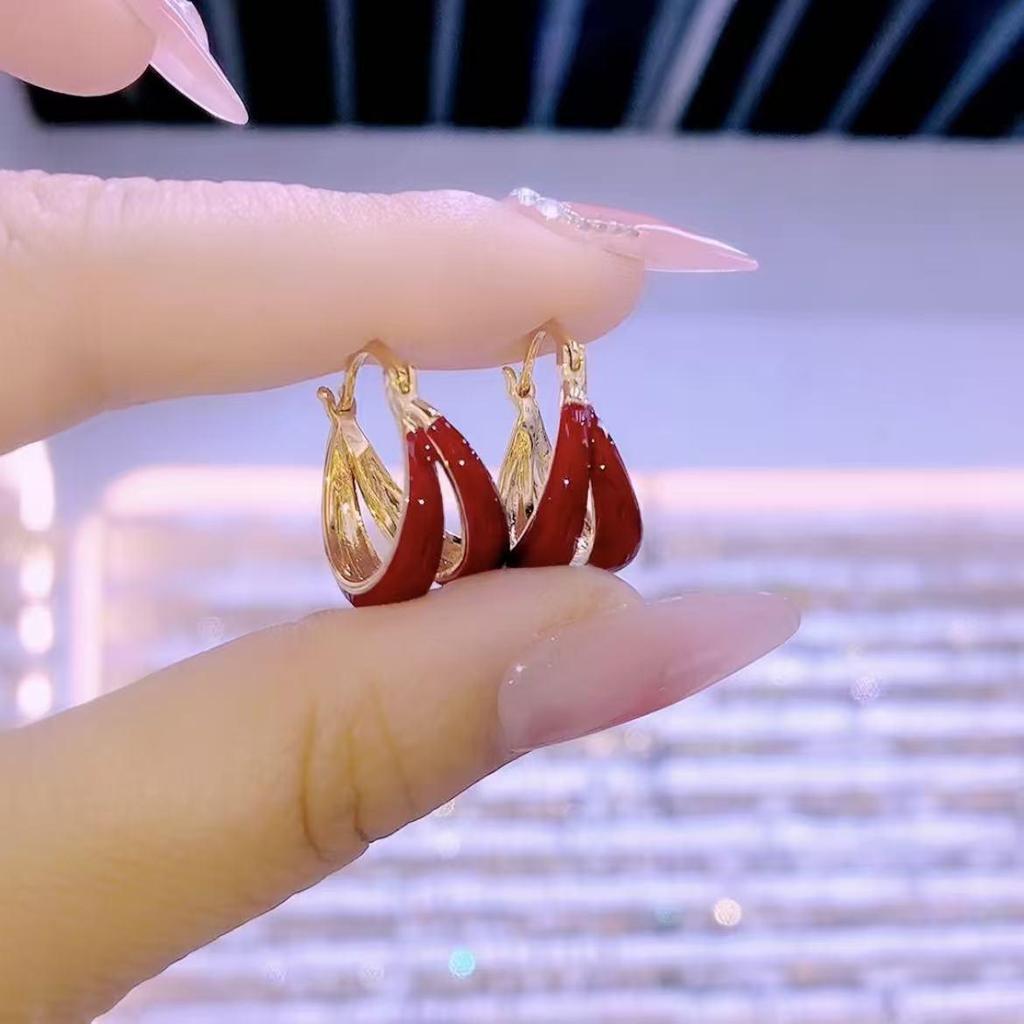 Красные многослойные круглые серьги-гвоздики - Элегантные осенне-зимние женские люксовые