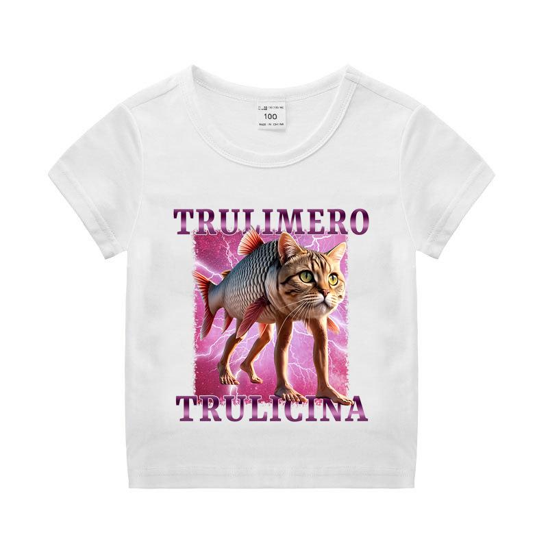 Итальянский Маразм Мальчик Девочка Хлопковая футболка Тунг Тунг Тунг Сахур Детская Летняя Одежда Смешной Мем Детские Топы с Коротким Рукавом Унисекс