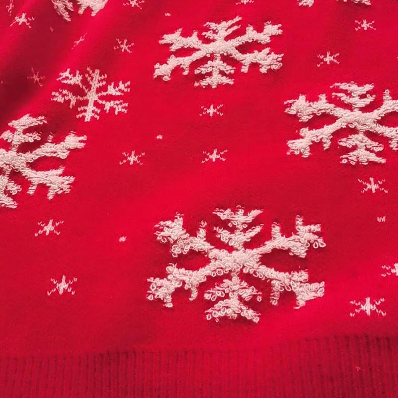 Women Christmas Sweaters Red Black Long Sleeve Jumpers Female Casual Mock Neck Pullovers Snowflake Pattern New Year Sweaters