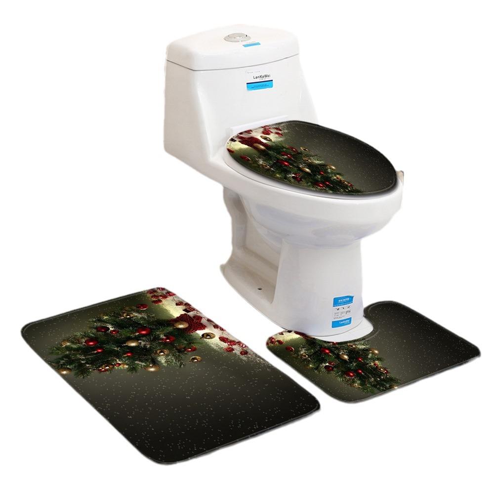 Christmas Bathroom Floor Mat Toilet Three-Piece Set