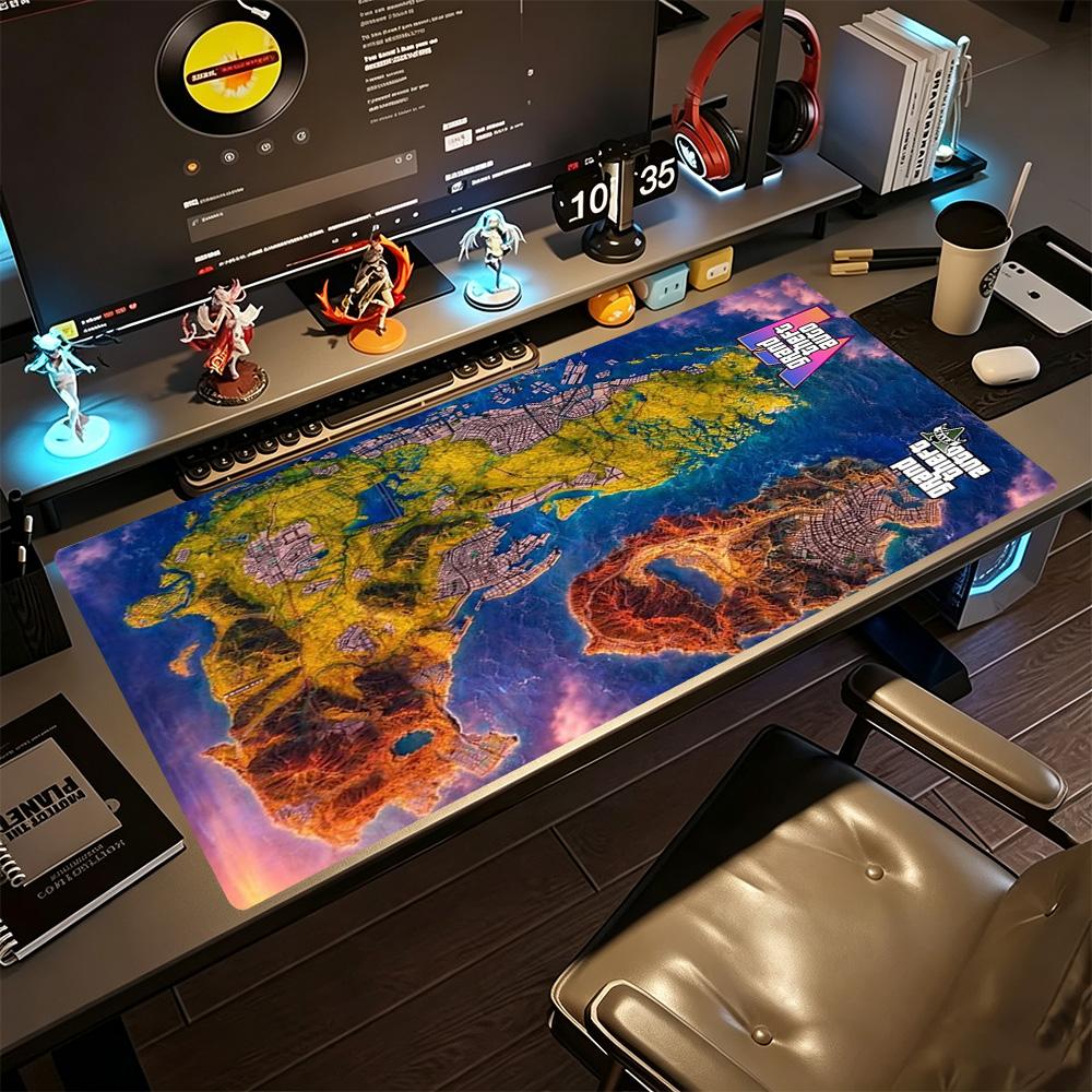 Gta Large Mouse Pad Keyboard Pad HD Print Desk Pad Non-Slip Rubber Base Computer Desk Office Decoration Accessory