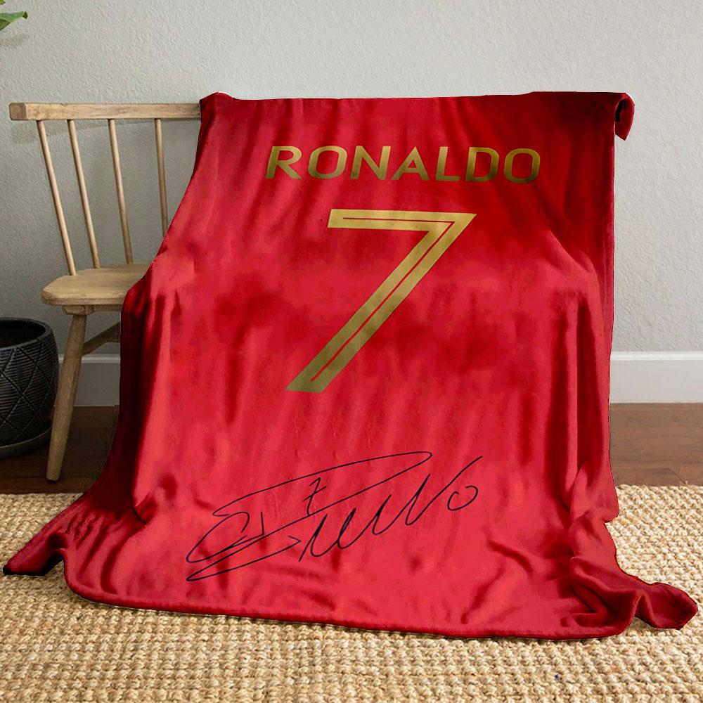 Red background with golden "Ronaldo," "7," and a black autograph below. for all seasons blanket lunch break throw gift