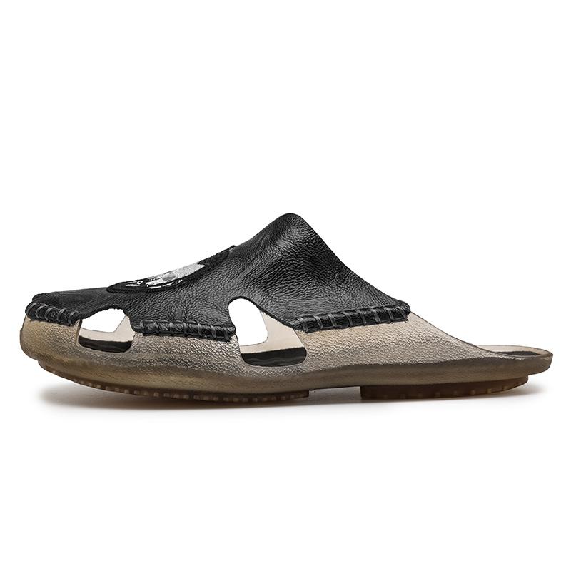 Летние мужские тапочки на плоской подошве, очень широкие сандалии, уличные пляжные повседневные кожаные сандалии с открытым носком, мягкие прогулочные сандалии