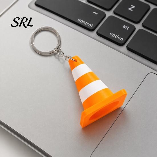 Hanging Traffic Cone Keychain 3D Printed Keychain, Orange White Accessory Decor with Keyring, Schoolbags Handbags Backpacks Charm Pendant