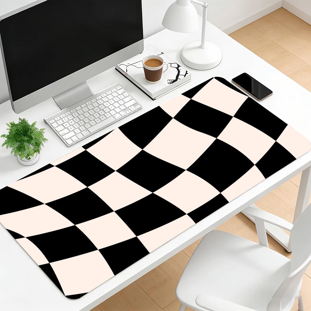 Wavy Checkerboard Extended Gaming Mouse Pad AntiSlip Desk Mat Stitched Edge Aesthetic Decor For Pc Gamer Office Use