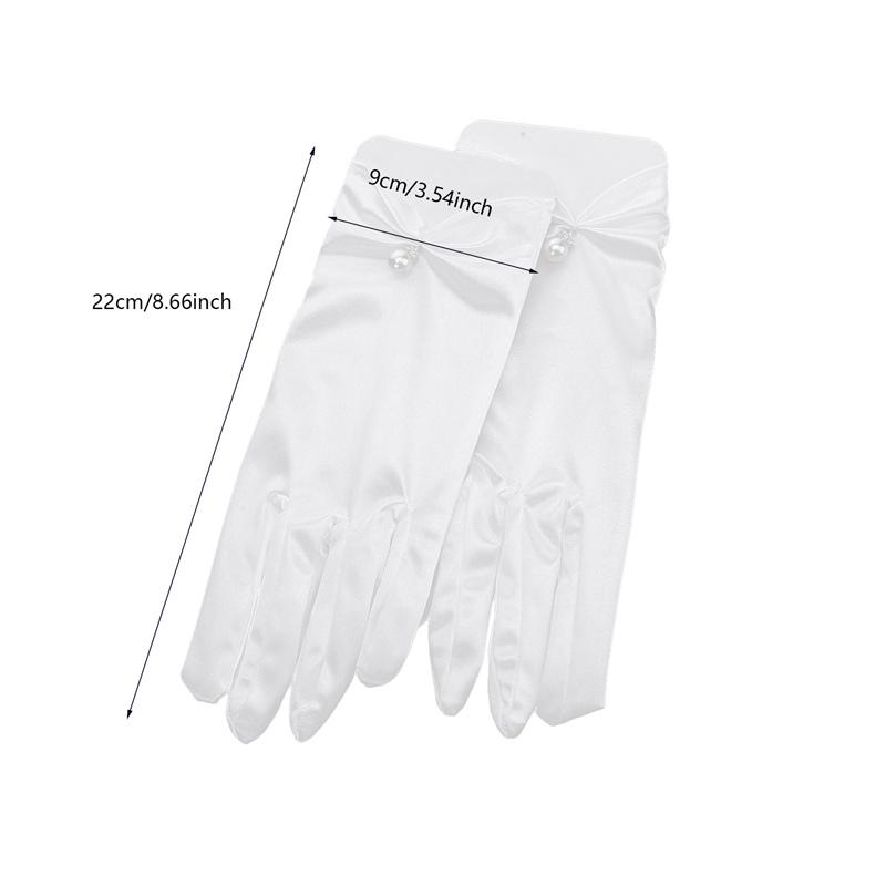 Women Bridal Elegant Wedding Short Gloves Mesh Satin Beaded Pearl Gloves Evening Dress Accessories