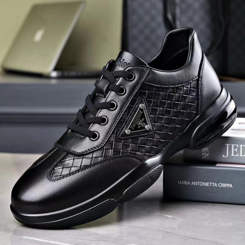 Летние туфли с круглым носком, кожаный верх, шнуровка, повседневные, мужские, корейский стиль, черные, деловые, дышащие, мягкая подошва