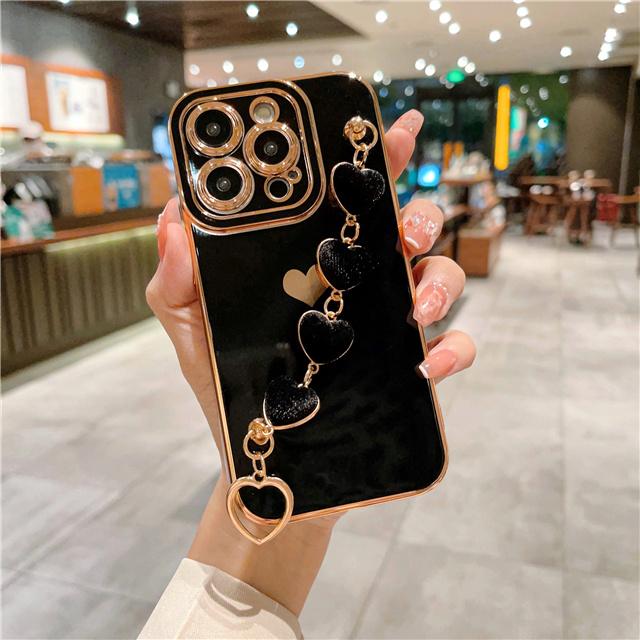 Роскошный чехол для iPhone 15 Pro Max с гальваническим покрытием, ремешком-браслетом, чехол для телефона для iPhone 11 12 13 14 15 16 X Xs Xr 7 8 Plus, чехол-цепочка