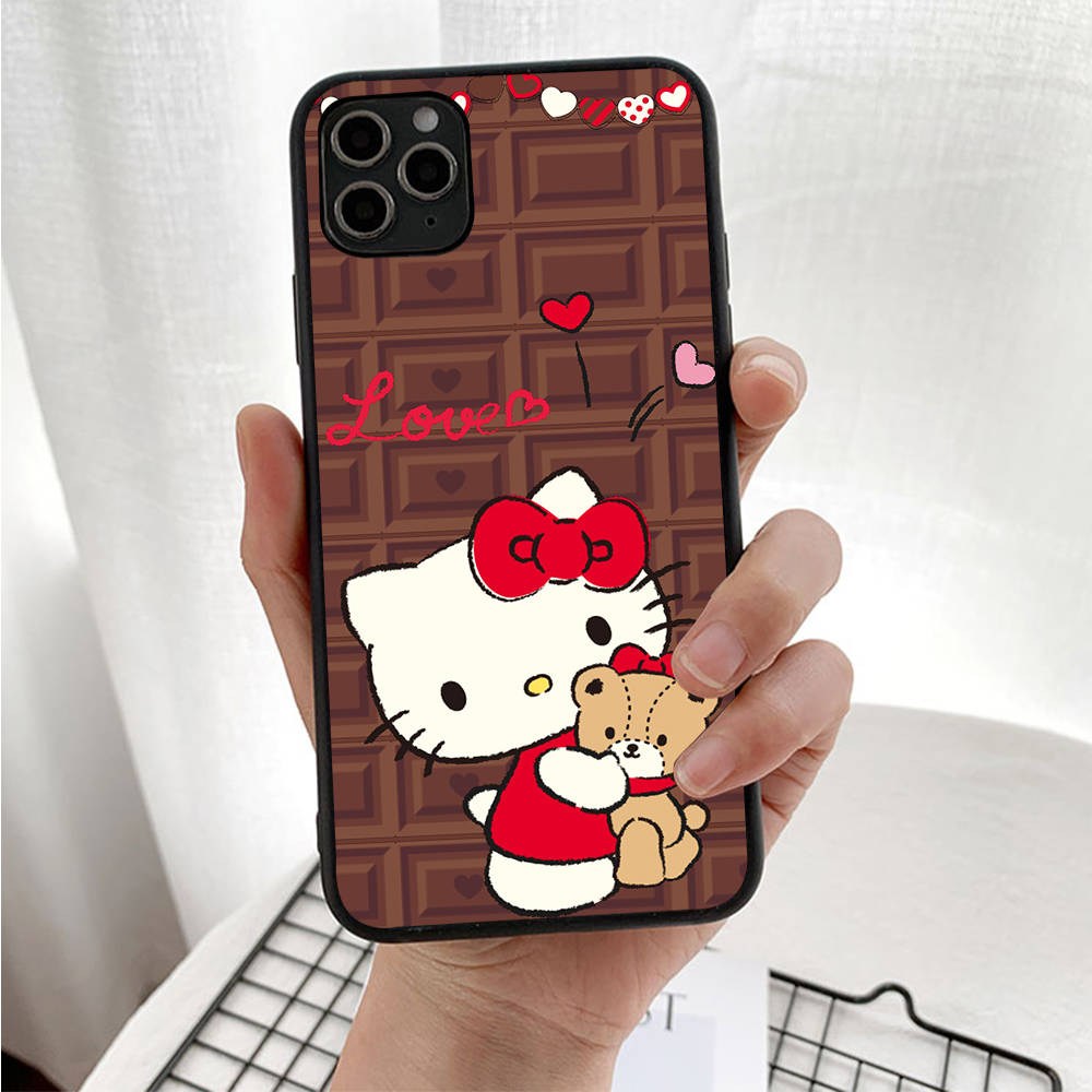 Чехол для iPhone 16 15 Plus 14 13 12 11 Pro 8 7 6S 6 SE 5S X XR XS Max Realme C30 C33 C31 9I Black Sofe Cover LI8 Lovely Hello Kitty