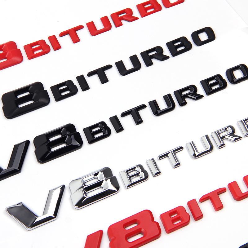 Mercedes-Benz V8 BITURBO Fender & Rear Emblem with Twin Turbocharger Lettering and Car Stickers