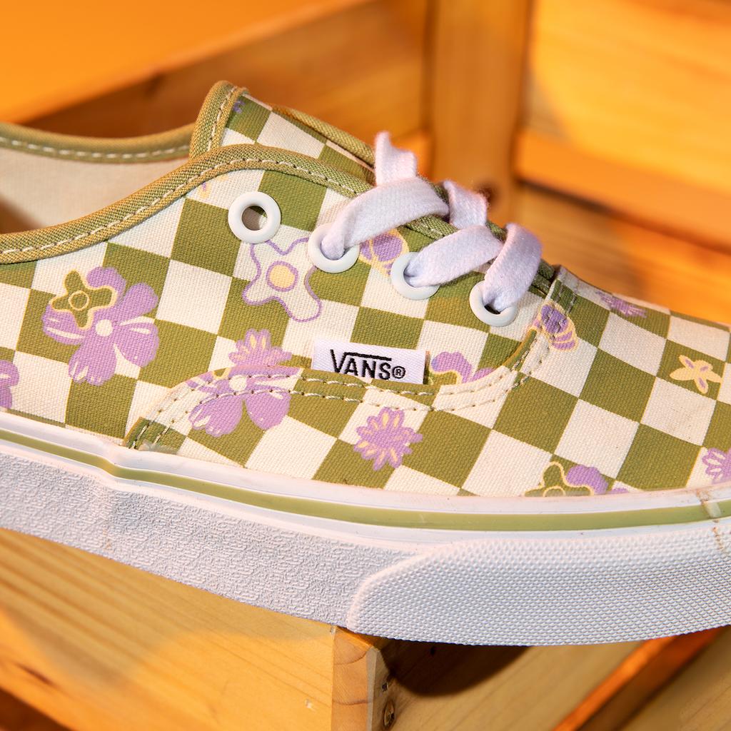 Vans Аутентичные кеды в клетку с цветочным принтом, прочные, дышащие, низкие, из парусины, унисекс, зеленые, белые VN0A5KS9CCF