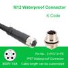 1m M12 Encoder Connector 2Pin 3Pin 4Pin 2+PE 3+PE 12A Power Signal Adapter K Code Aviation Male Female Plug Socket Panel Mount