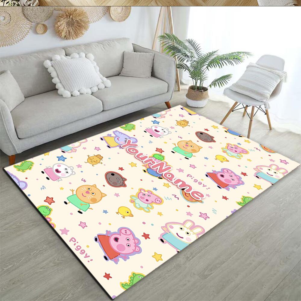 Peppa Pig Customize Text Area Rug Perfect for Balcony Dormitory Foyer Entryway Antislip Carpet Decorate Offices Gift for Festivals