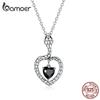BAMOER 925 Sterling Silver Realistic Heart-shaped Snake and Black Heart-shaped Zircon Necklace
