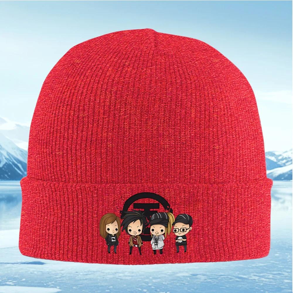 Group chibi characters black background Knitted Hat Unisex Women Unisex Beanie Pullover Cap Winter Thermal Warm Christmas Outdoor C