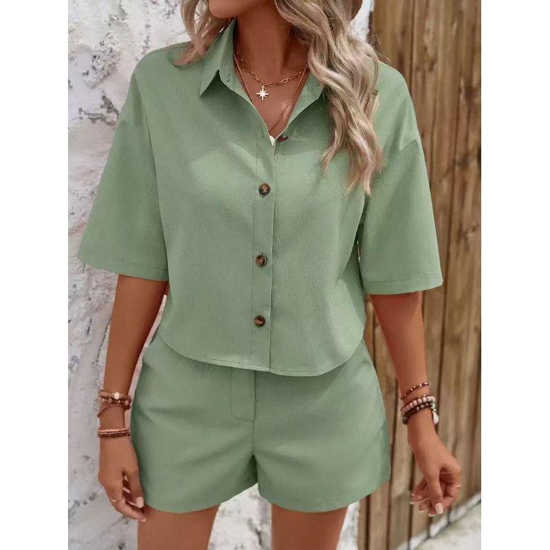 Western Style Fashion Casual Loose Short Sleeve Shirts Shorts Set Loose Shirt and Shorts Set