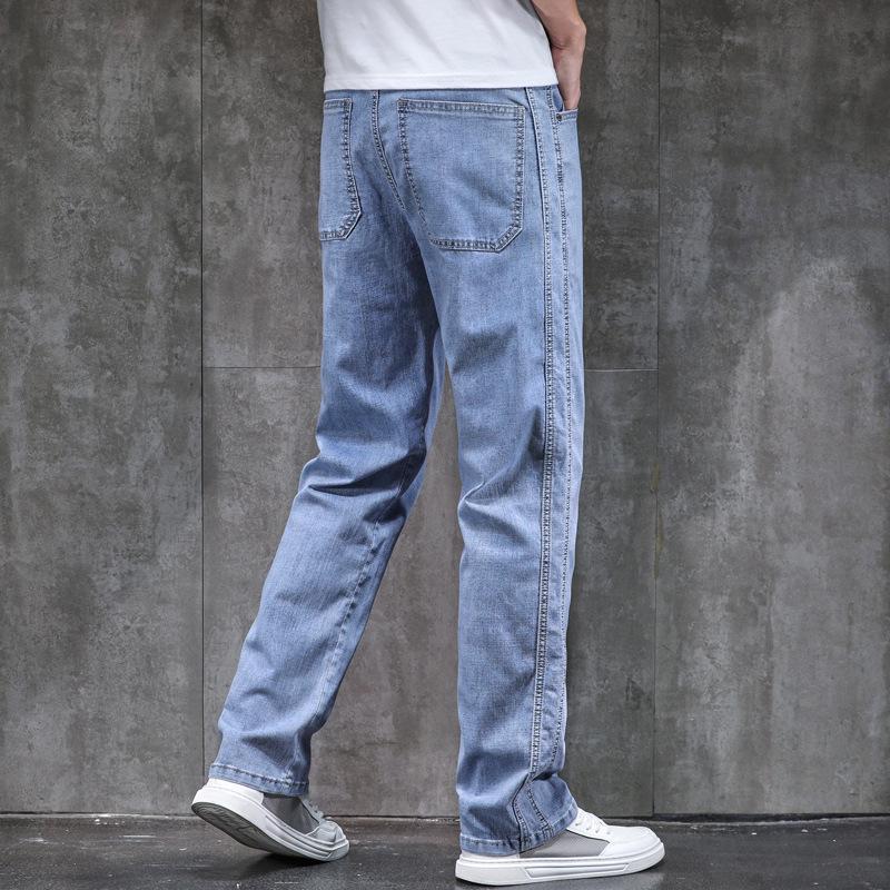 Мужские универсальные летние свободные джинсы, размер XL, деловой повседневный стиль, средне-высокая талия, высокая эластичность.