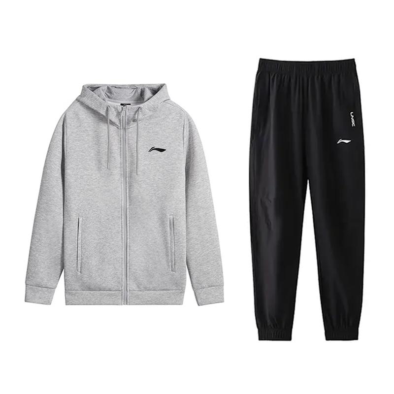 Li Ning Повседневная спортивная одежда Унисекс Монетный серый+Черный AWDVP47-1+YYKV155-1