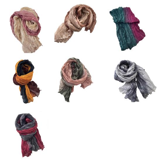 Unisex Shawl Scarf Gradient Color Versatile Wrinkled Long Scarf Autumn Winter Wind-Proof Cold-Resistant Shawl Wrap