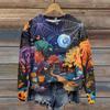 Ladies Fashion Casual Long Sleeve Halloween Printed Round Neck Hoodie Top