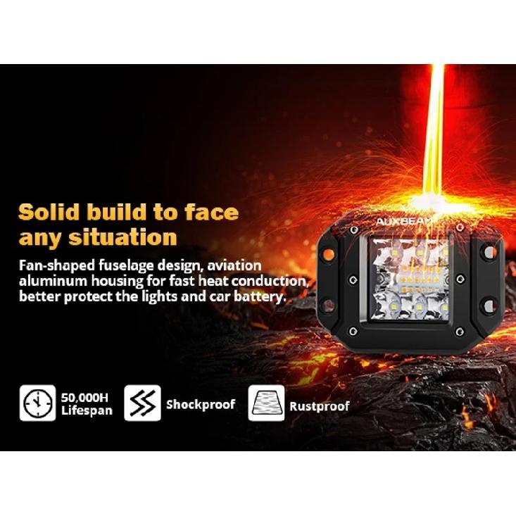 AUXBEAM 3 Inch LED Pods Light Spot Beam Flush Mount Car Work Light with Wiring Harness for Trucks Offroad SUV UTV ATV Boat