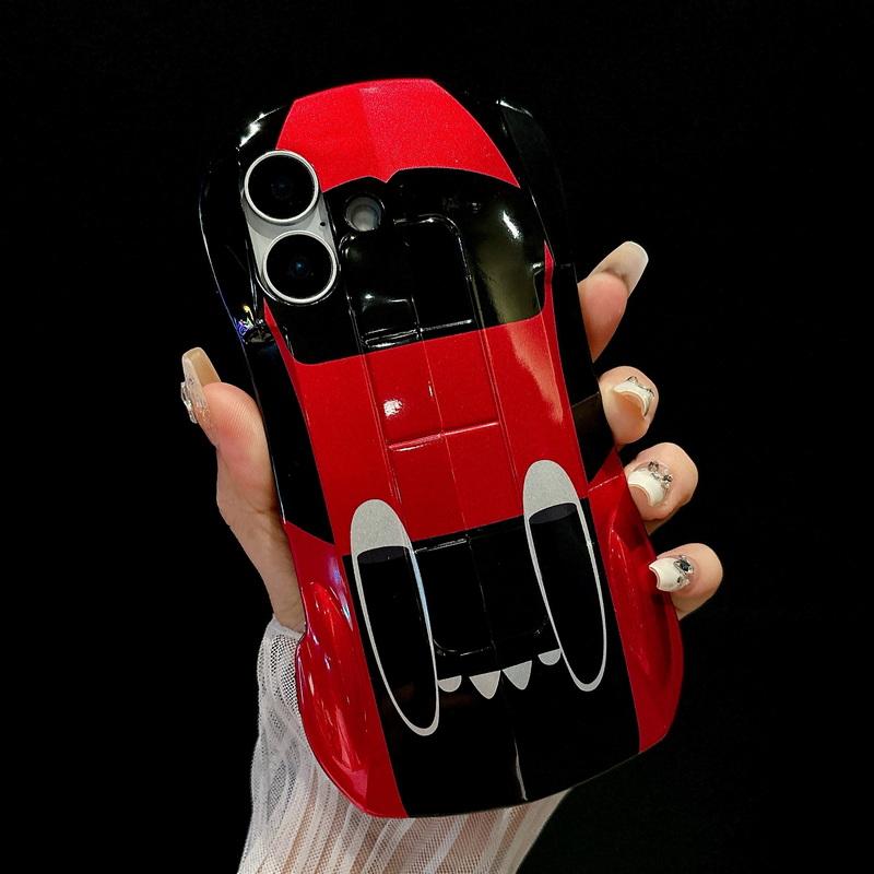 3D автомобиль Форма крутой глянцевый чехол для телефона iPhone 16 Pro Max 15 Pro 14 13 12 11 тонкий жесткий ПК гибридный силиконовый мягкий край противоударный кронштейн задняя крышка