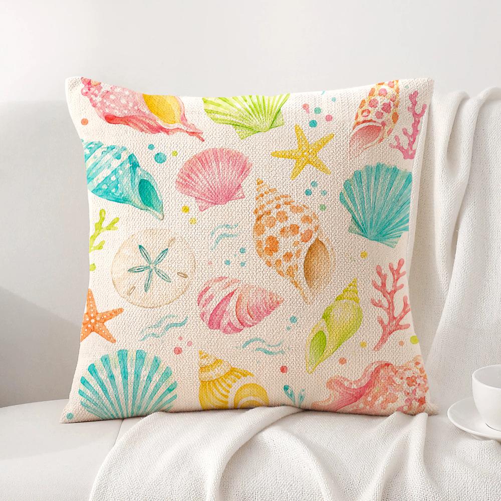 Cute Conch Print Cushion Cover Linen Organic Fabric DoubleSided Printing Sofa Breathable Home Decor Gift Pillow Case